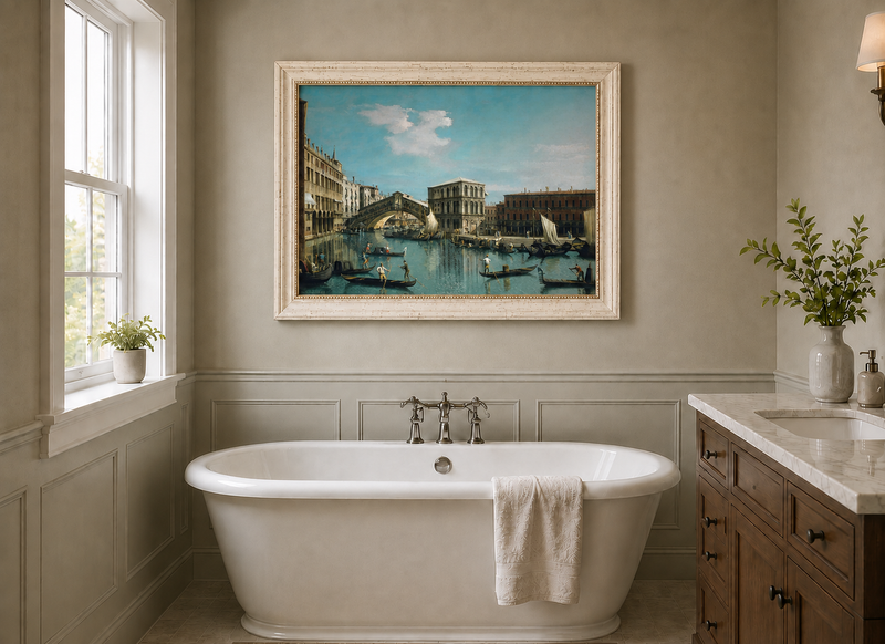 Landscape Oil Painting - Venice Rialto Bridge Canal , Gondolas
