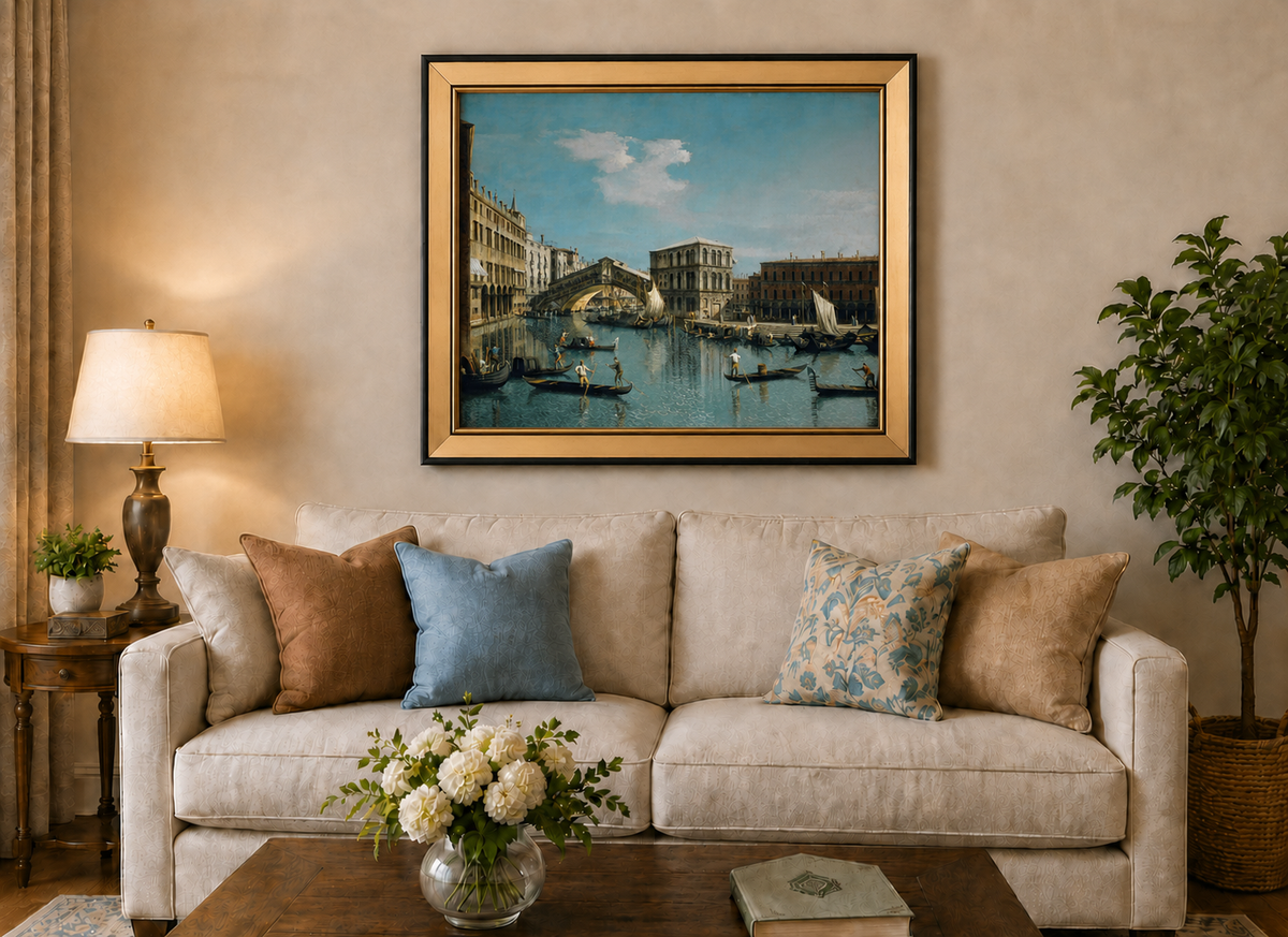 Landscape Oil Painting - Venice Rialto Bridge Canal , Gondolas