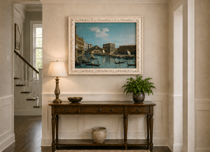 Landscape Oil Painting - Venice Rialto Bridge Canal , Gondolas