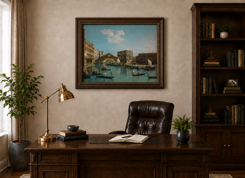 Landscape Oil Painting - Venice Rialto Bridge Canal , Gondolas