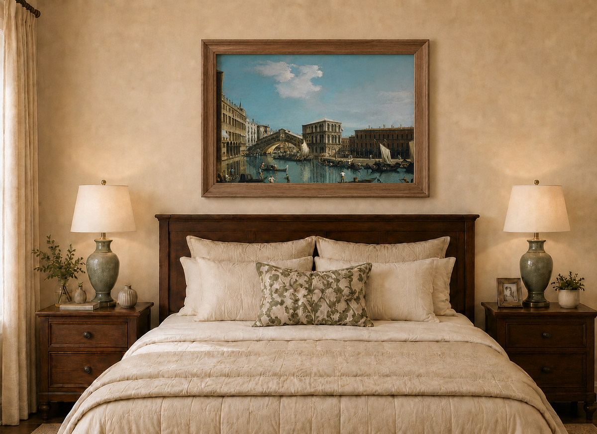 Landscape Oil Painting - Venice Rialto Bridge Canal , Gondolas