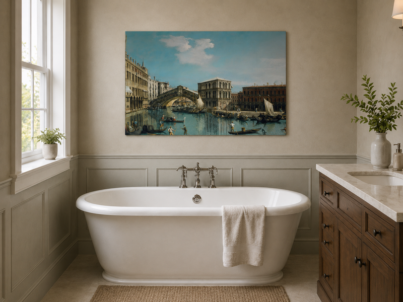 Landscape Oil Painting - Venice Rialto Bridge Canal , Gondolas