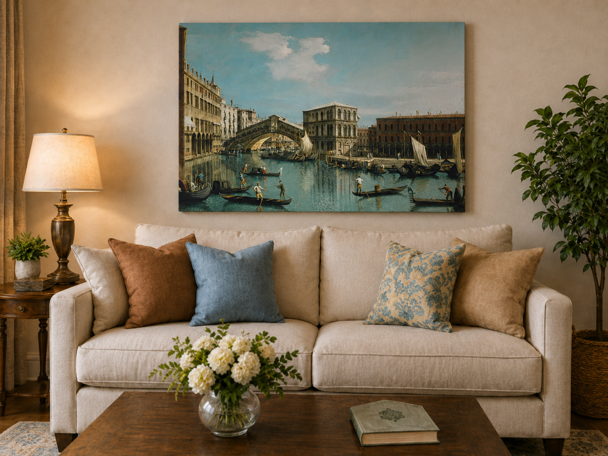 Landscape Oil Painting - Venice Rialto Bridge Canal , Gondolas