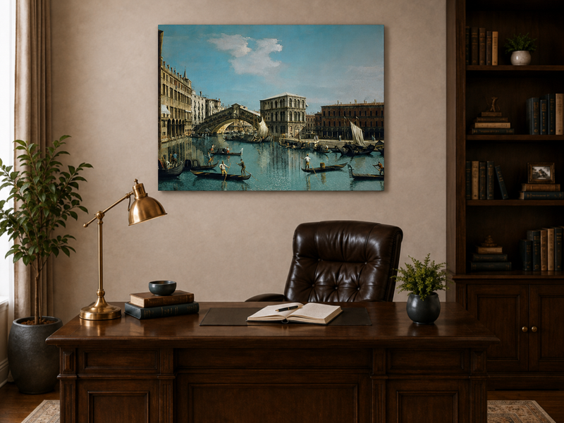 Landscape Oil Painting - Venice Rialto Bridge Canal , Gondolas