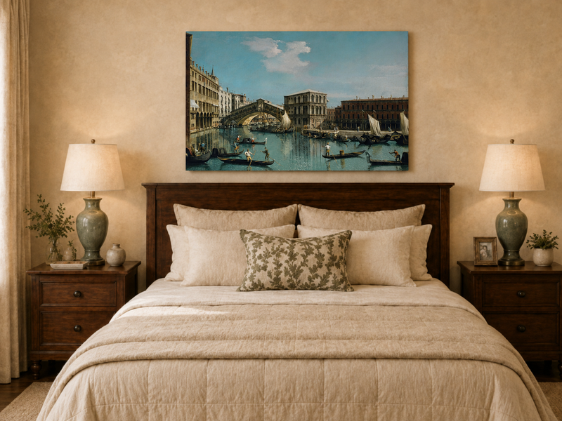 Landscape Oil Painting - Venice Rialto Bridge Canal , Gondolas