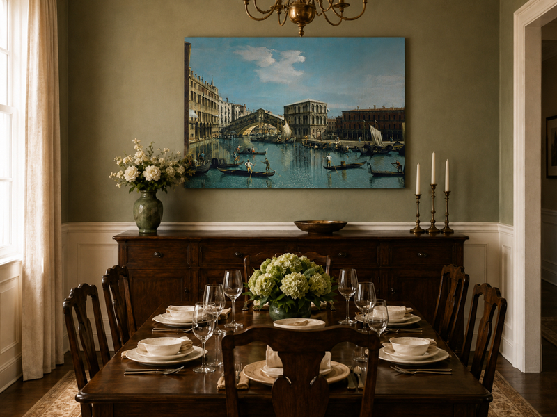Landscape Oil Painting - Venice Rialto Bridge Canal , Gondolas