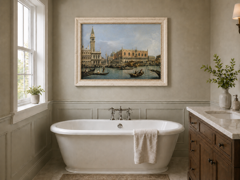 Landscape Oil Painting - Venice Canal with Gondolas and Bridge