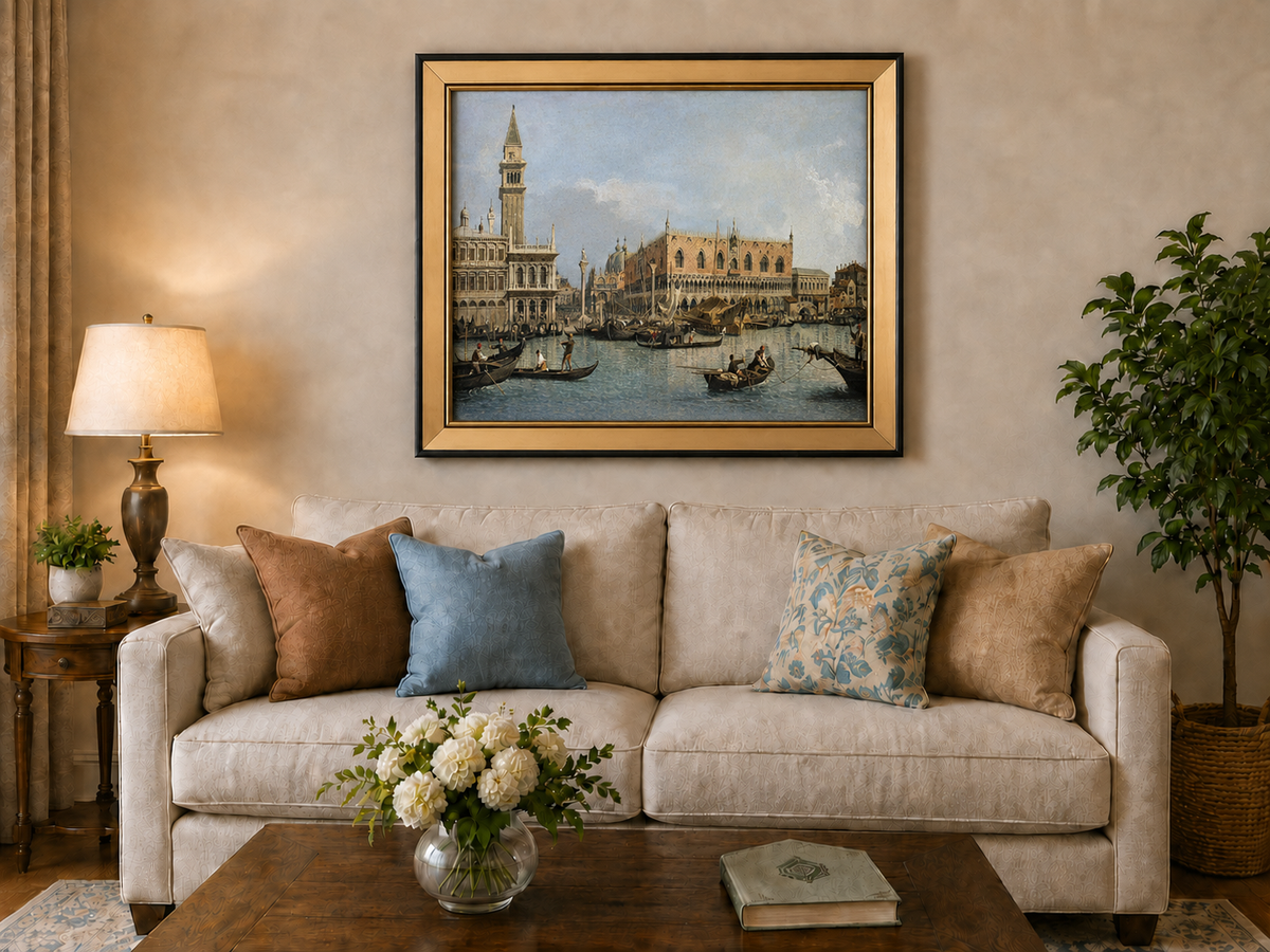Landscape Oil Painting - Venice Canal with Gondolas and Bridge