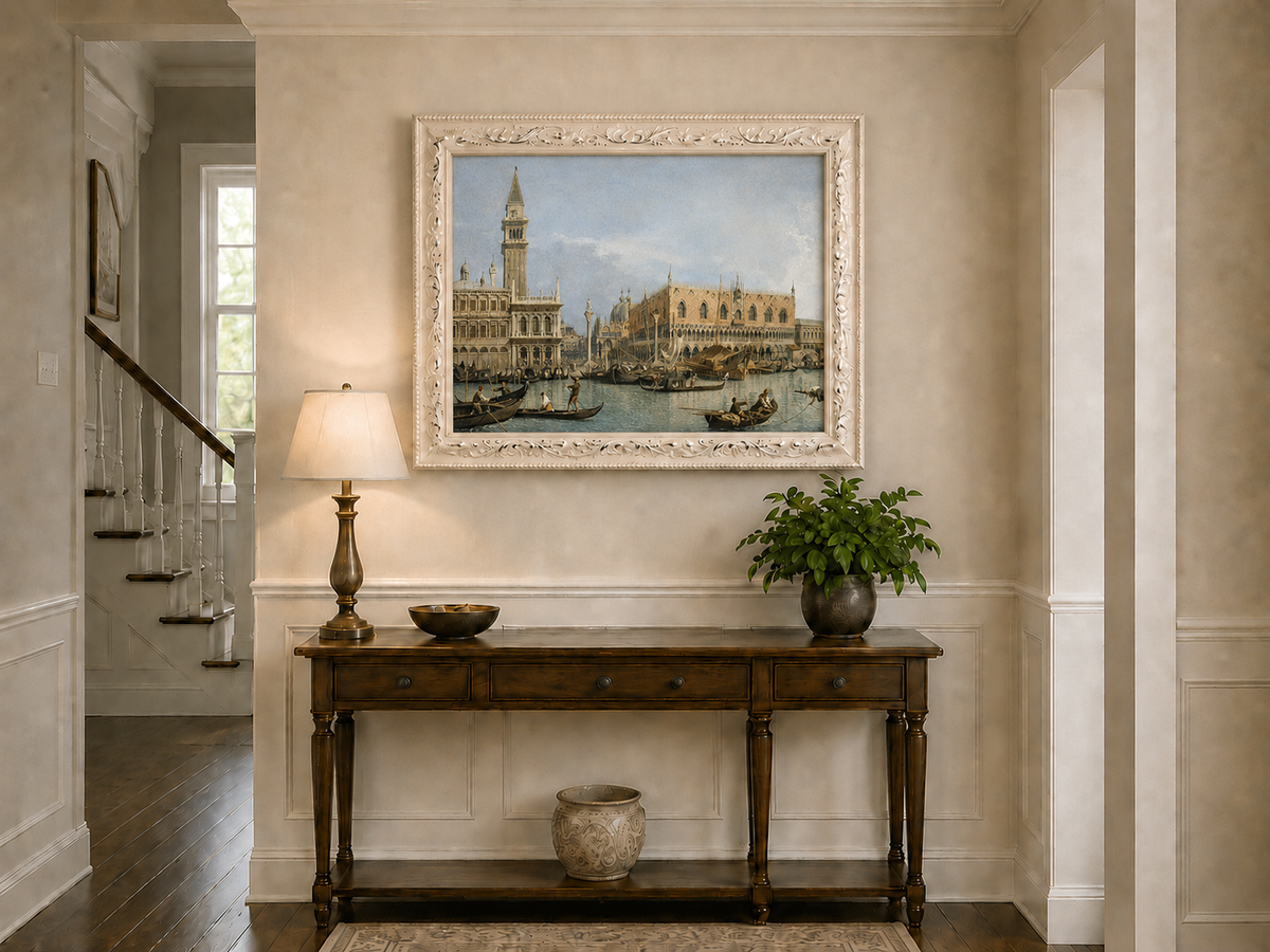 Landscape Oil Painting - Venice Canal with Gondolas and Bridge