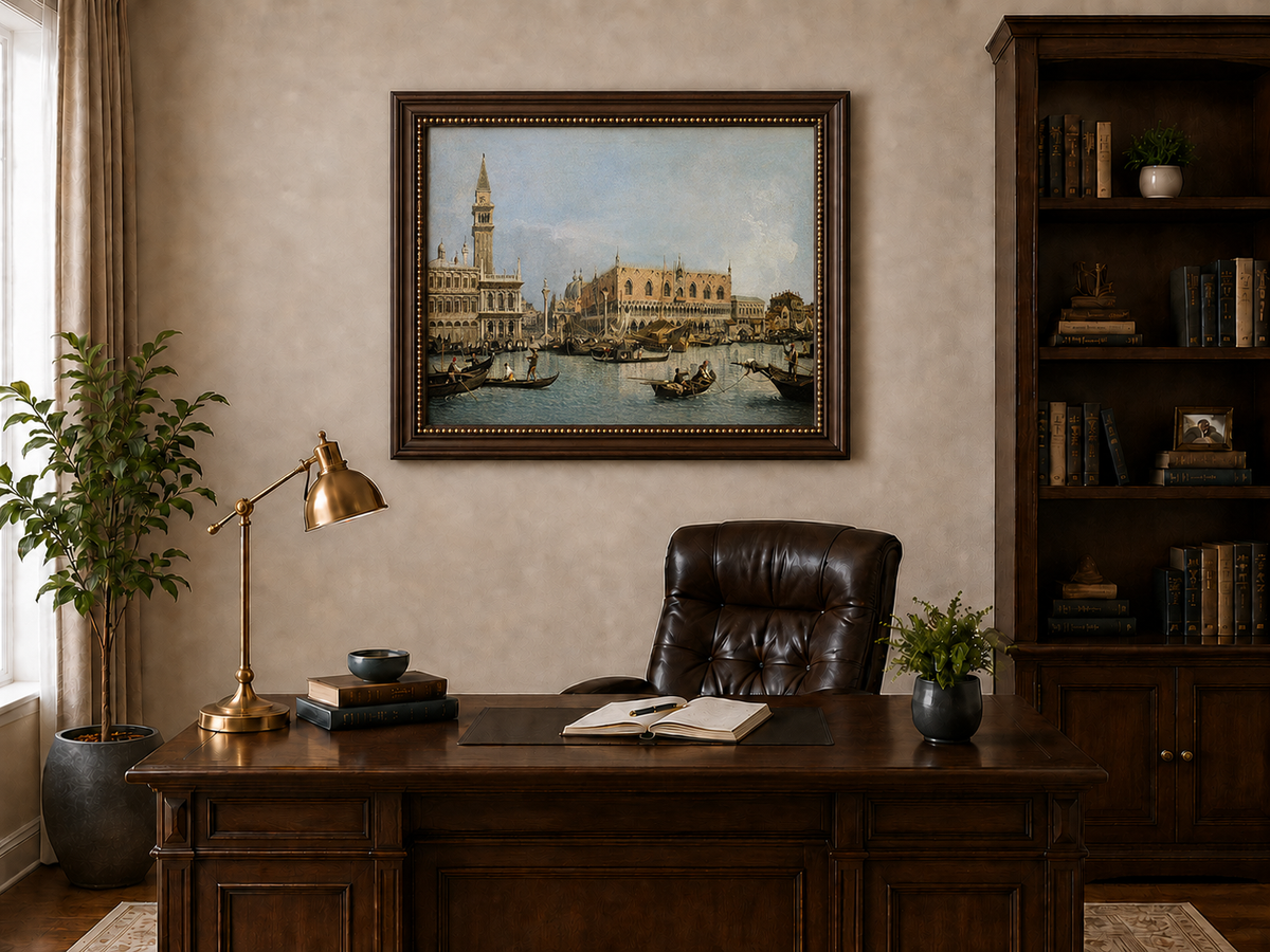 Landscape Oil Painting - Venice Canal with Gondolas and Bridge
