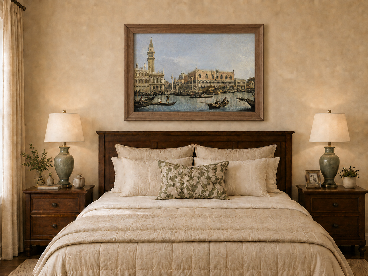 Landscape Oil Painting - Venice Canal with Gondolas and Bridge