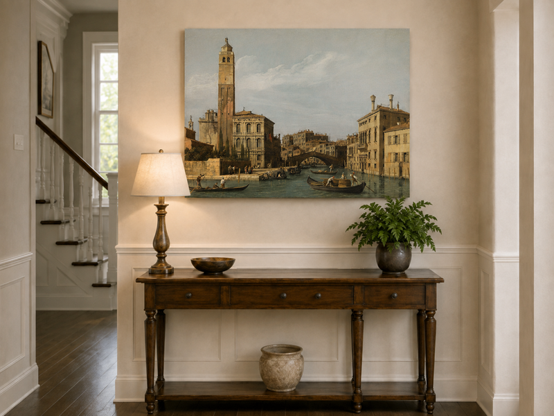 Landscape Oil Painting - Venice Canal with Gondolas and Bridge