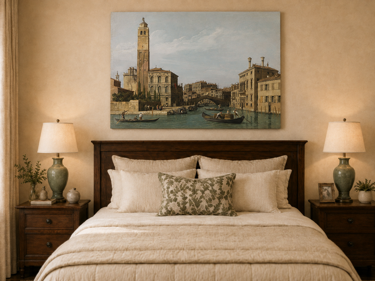 Landscape Oil Painting - Venice Canal with Gondolas and Bridge