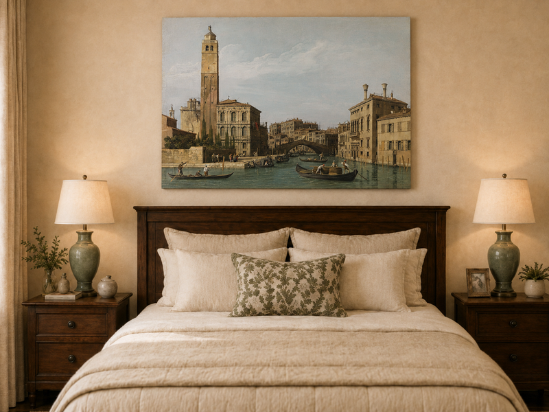 Landscape Oil Painting - Venice Canal with Gondolas and Bridge