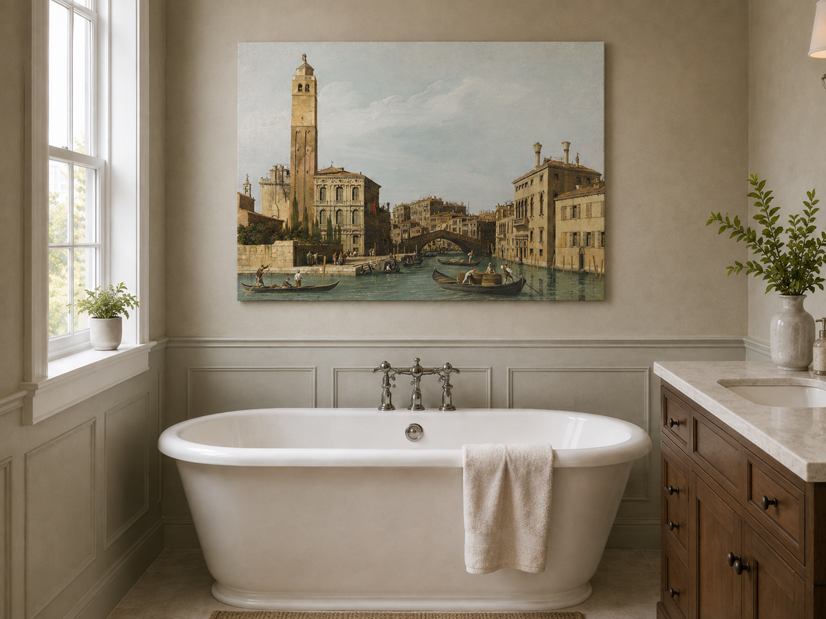 Landscape Oil Painting - Venice Canal with Gondolas and Bridge