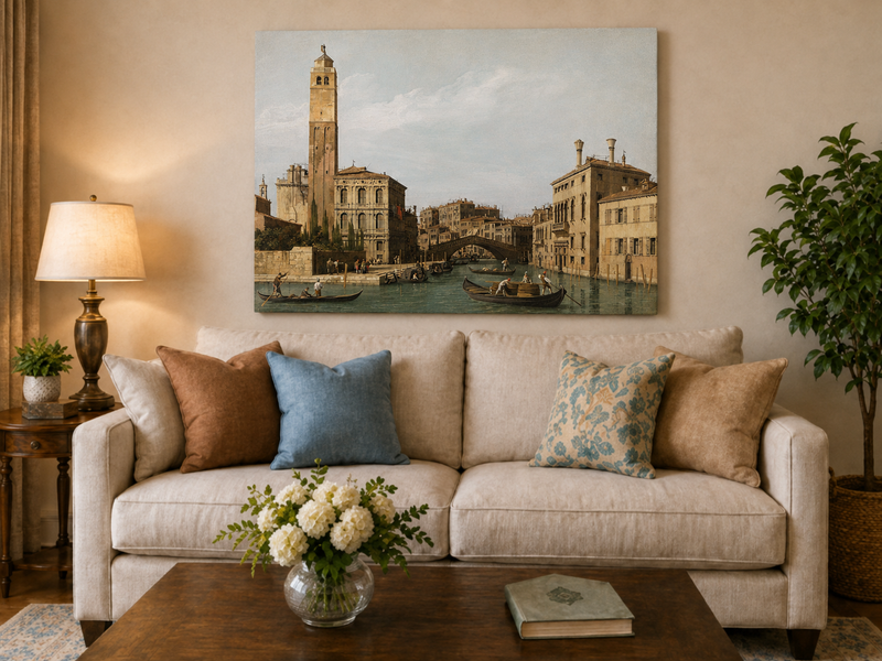 Landscape Oil Painting - Venice Canal with Gondolas and Bridge