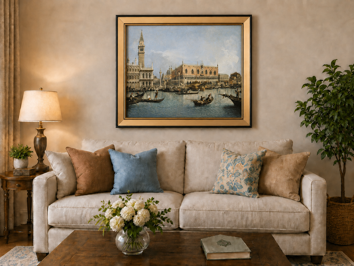 Landscape Oil Painting - Venice Molo Gondolas, St Mark’s Square