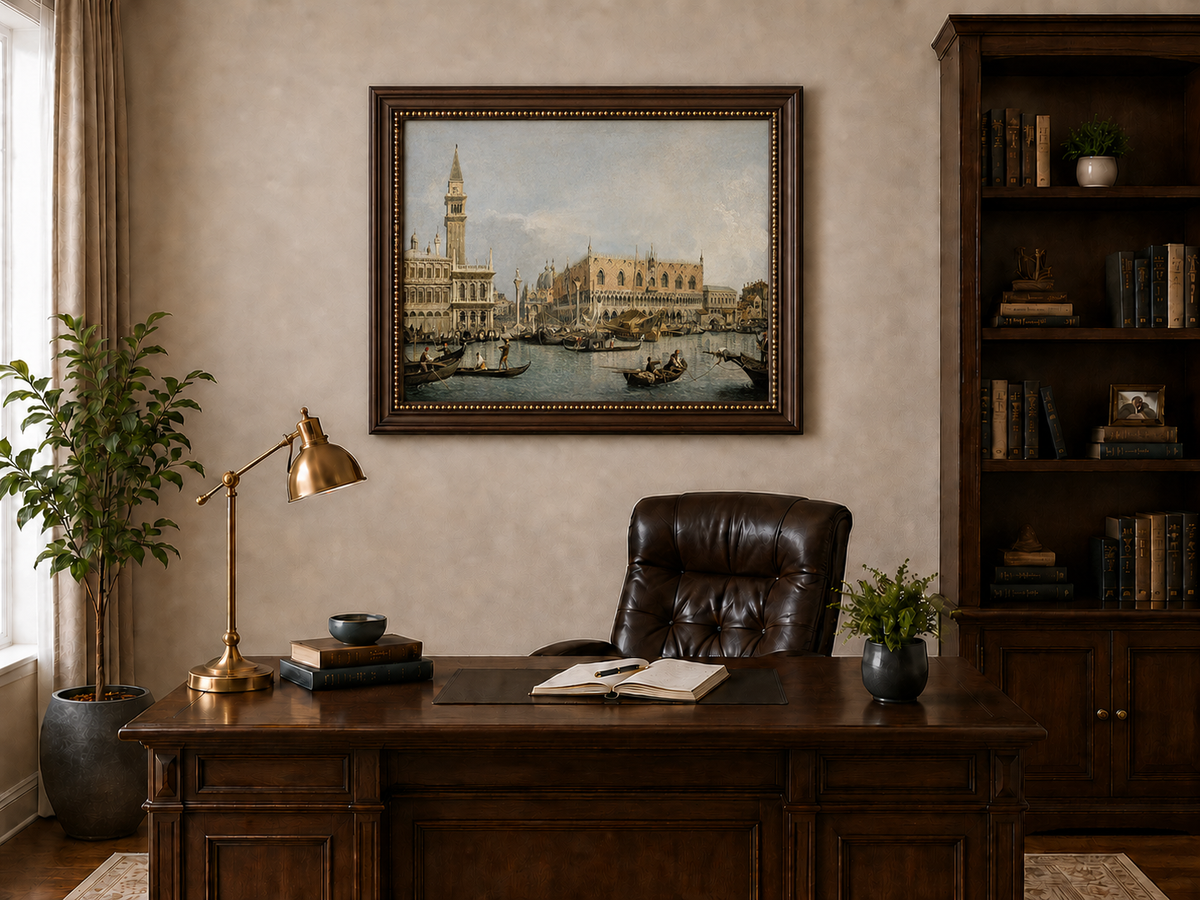 Landscape Oil Painting - Venice Molo Gondolas, St Mark’s Square