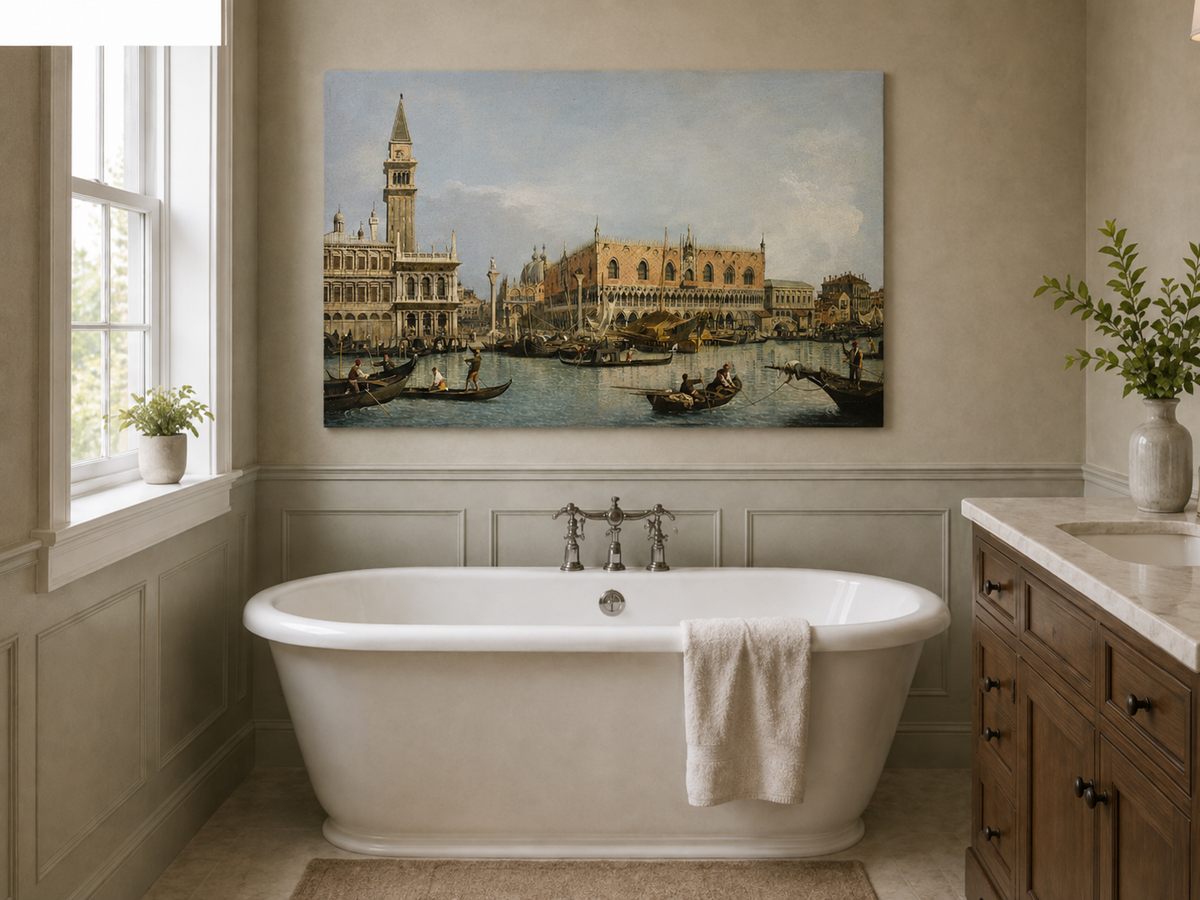 Landscape Oil Painting - Venice Molo Gondolas, St Mark’s Square