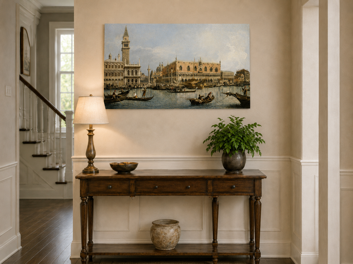 Landscape Oil Painting - Venice Molo Gondolas, St Mark’s Square