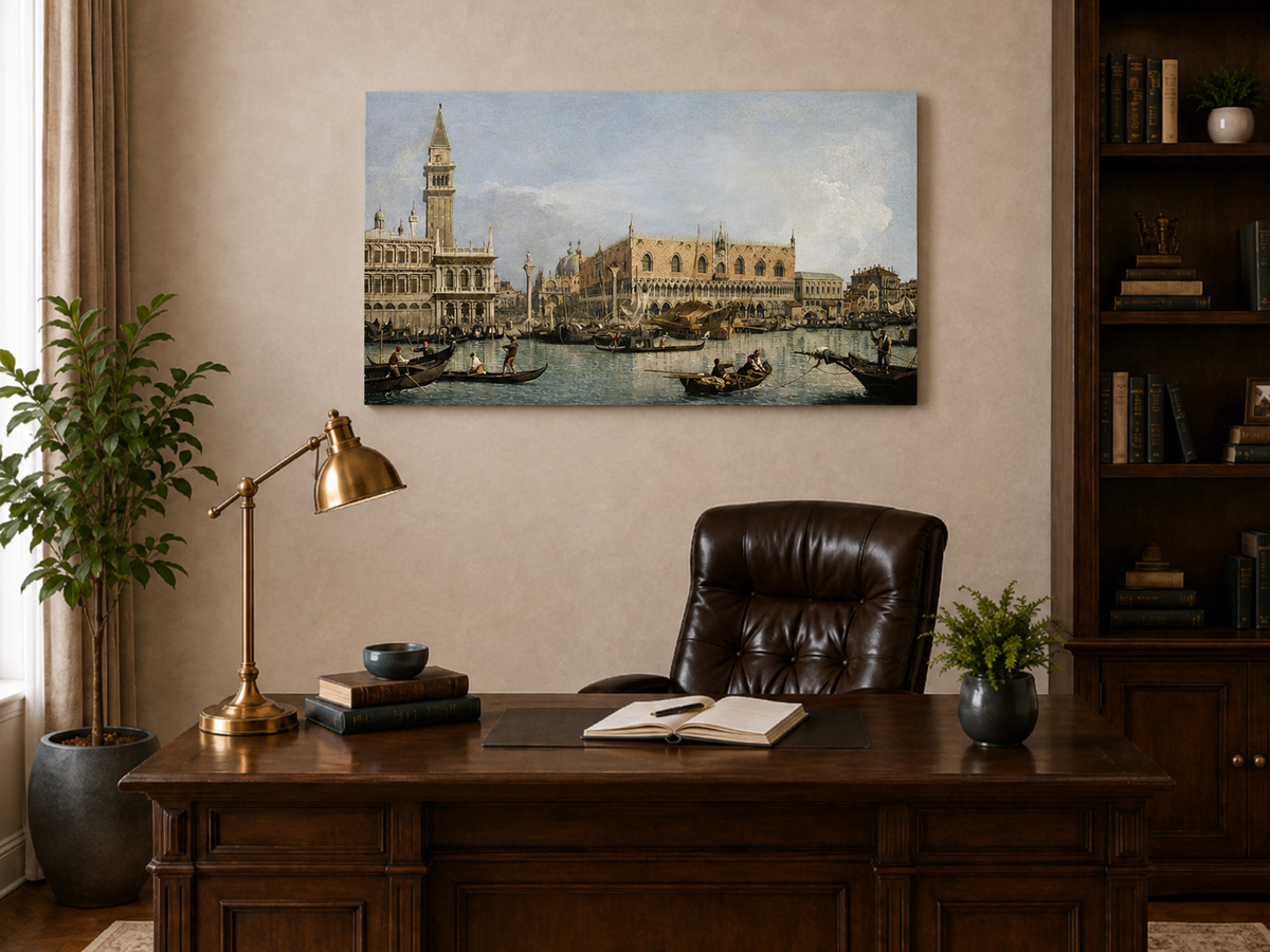 Landscape Oil Painting - Venice Molo Gondolas, St Mark’s Square