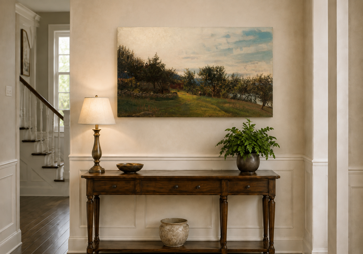 Landscape Oil Painting - Sunny Countryside Path and Trees