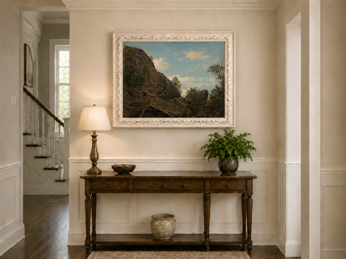 Landscape Oil Painting - Rocky Mountain Cliff and Forest Trees