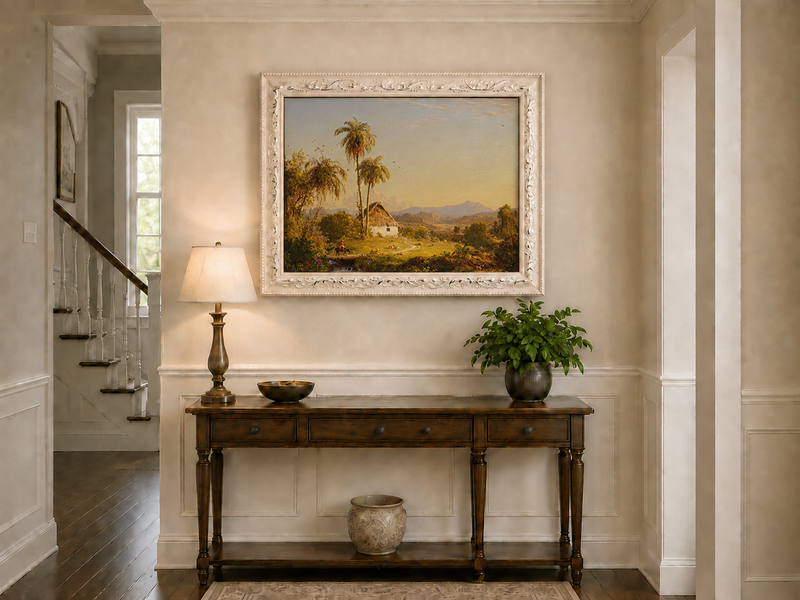 Landscape Oil Painting - Tropical Valley with Palm Cottage