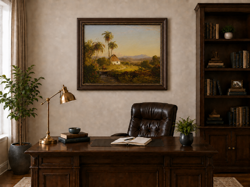Landscape Oil Painting - Tropical Valley with Palm Cottage