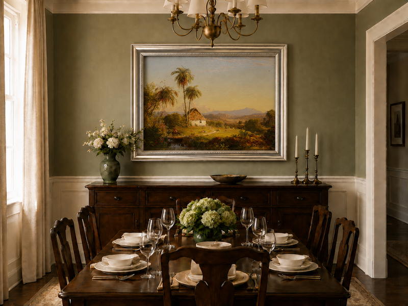 Landscape Oil Painting - Tropical Valley with Palm Cottage