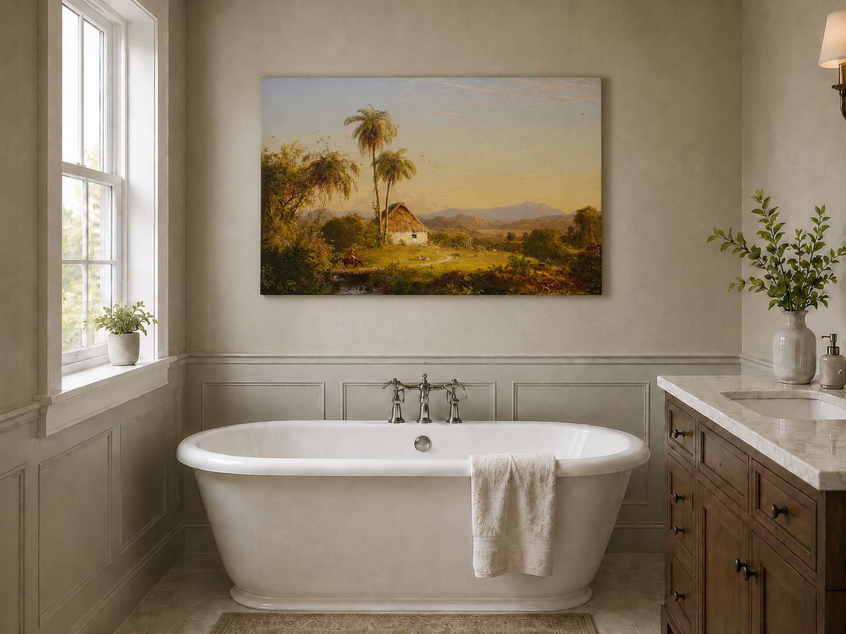 Landscape Oil Painting - Tropical Valley with Palm Cottage