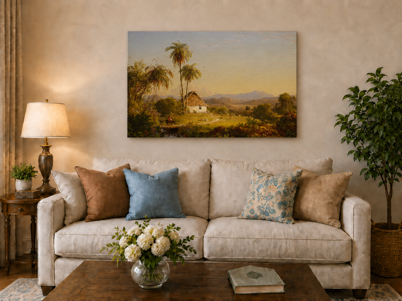 Landscape Oil Painting - Tropical Valley with Palm Cottage