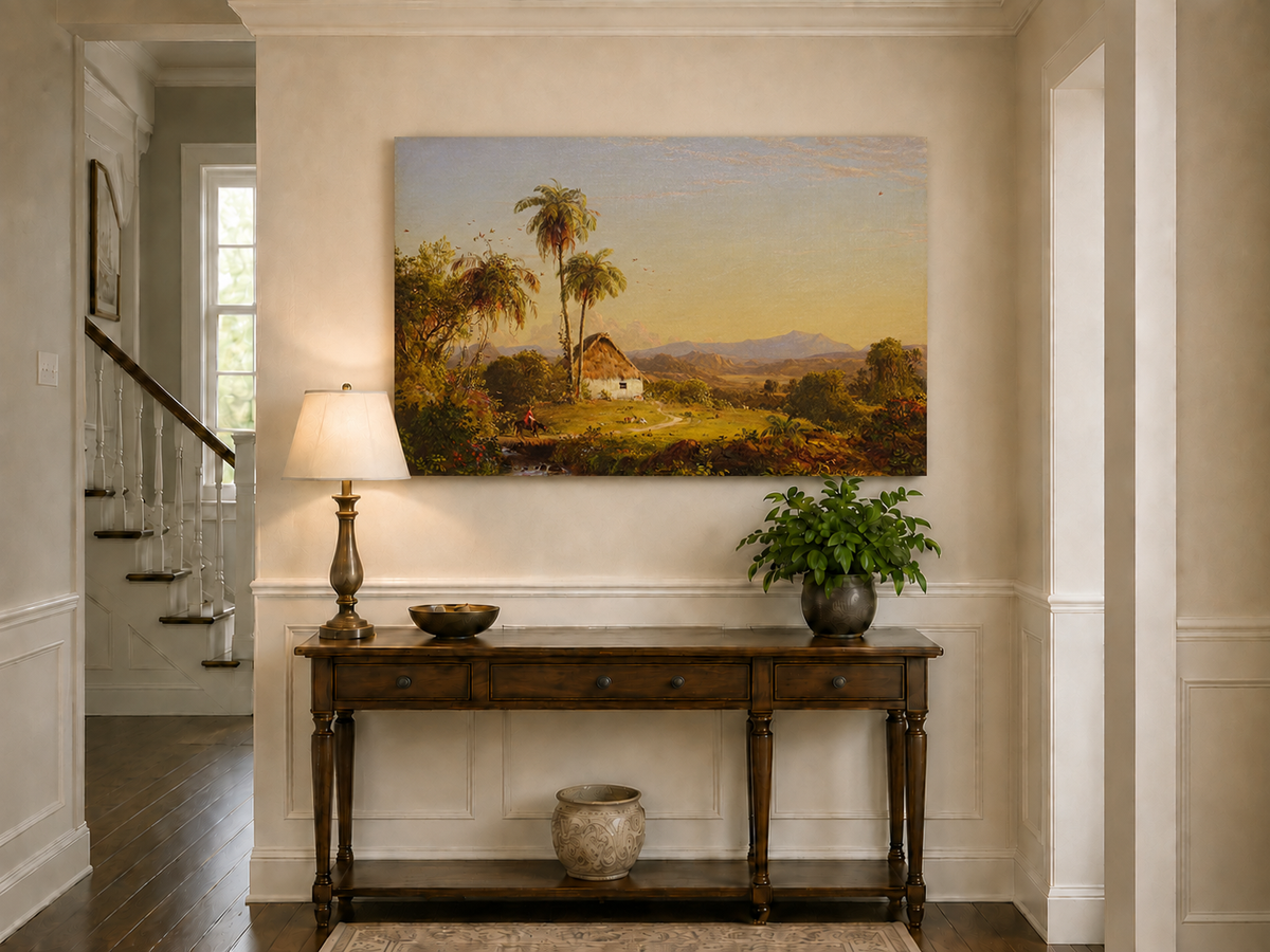 Landscape Oil Painting - Tropical Valley with Palm Cottage