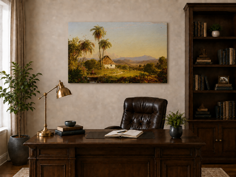 Landscape Oil Painting - Tropical Valley with Palm Cottage