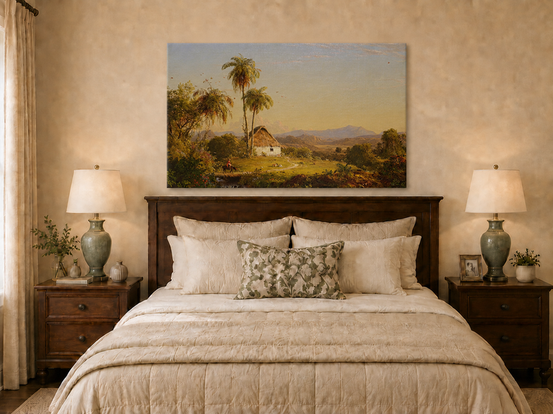 Landscape Oil Painting - Tropical Valley with Palm Cottage