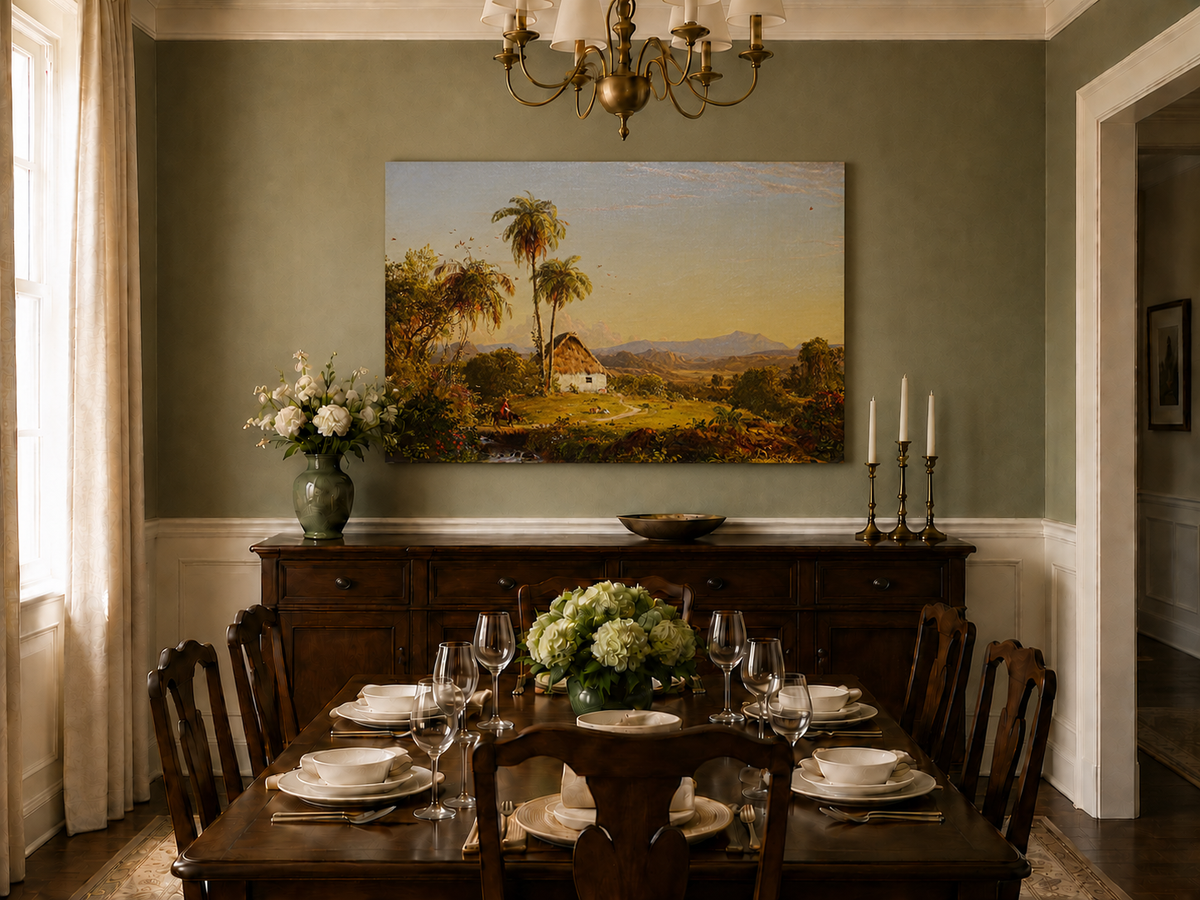 Landscape Oil Painting - Tropical Valley with Palm Cottage