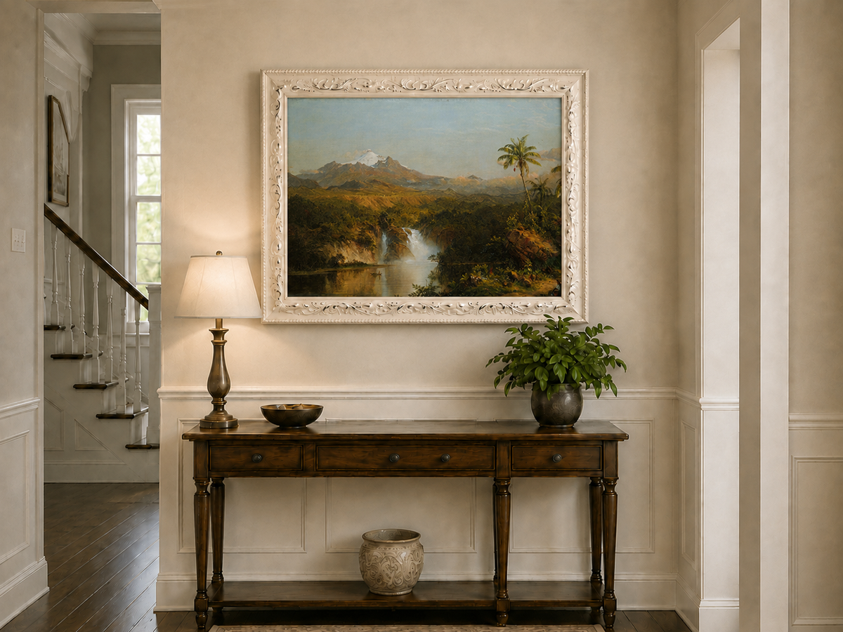 Landscape Oil Painting - Hand-Painted Tropical Waterfall View