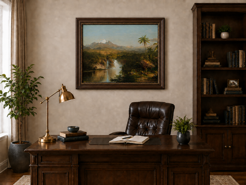 Landscape Oil Painting - Hand-Painted Tropical Waterfall View