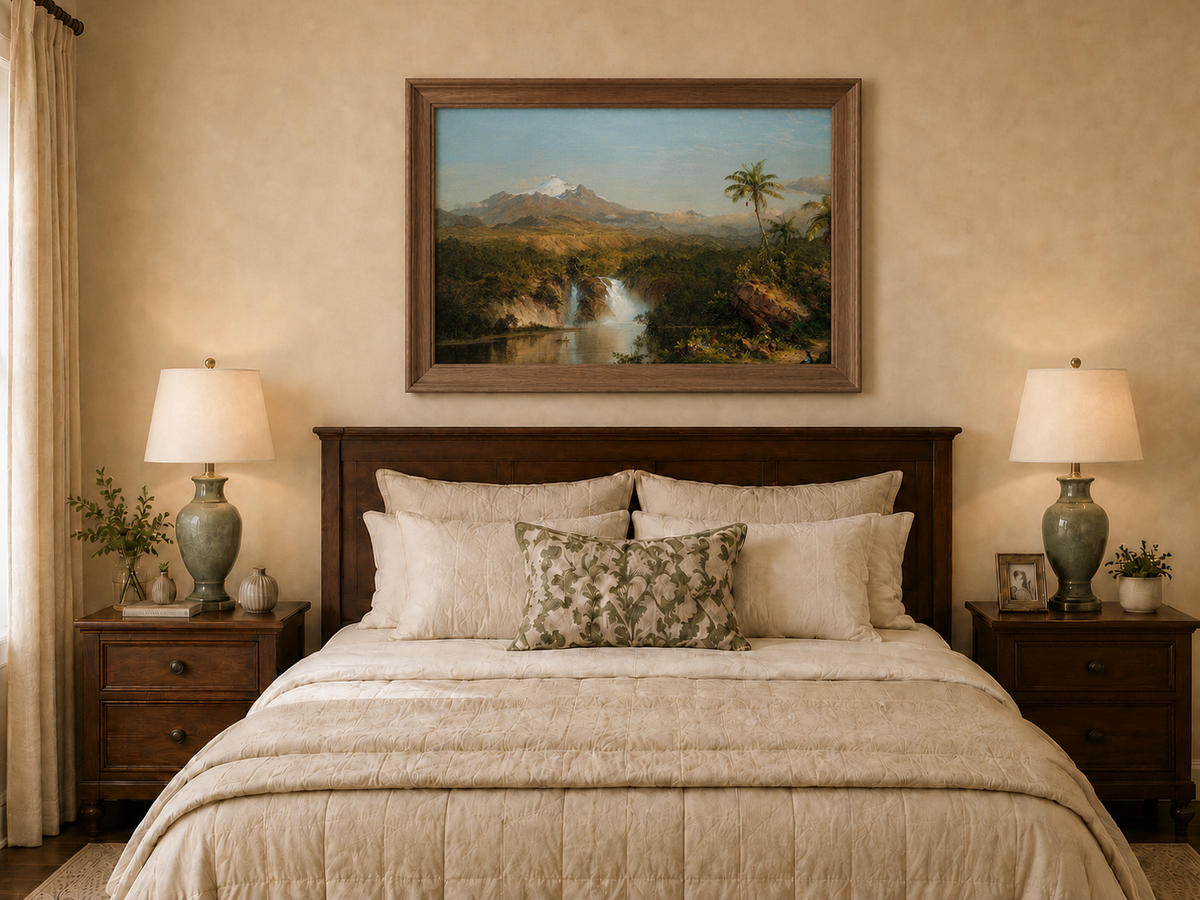 Landscape Oil Painting - Hand-Painted Tropical Waterfall View