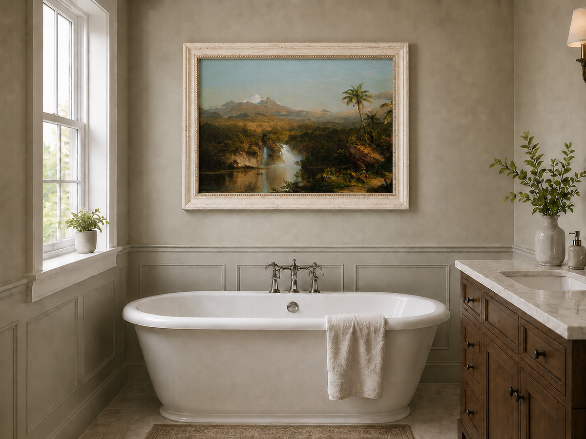 Landscape Oil Painting - Hand-Painted Tropical Waterfall View