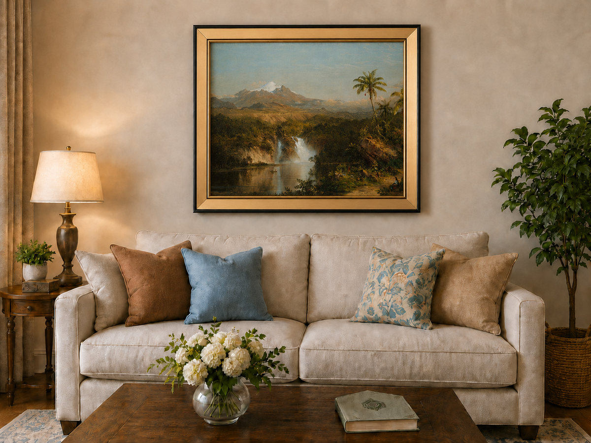 Landscape Oil Painting - Hand-Painted Tropical Waterfall View