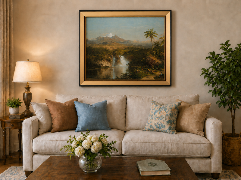 Landscape Oil Painting - Hand-Painted Tropical Waterfall View