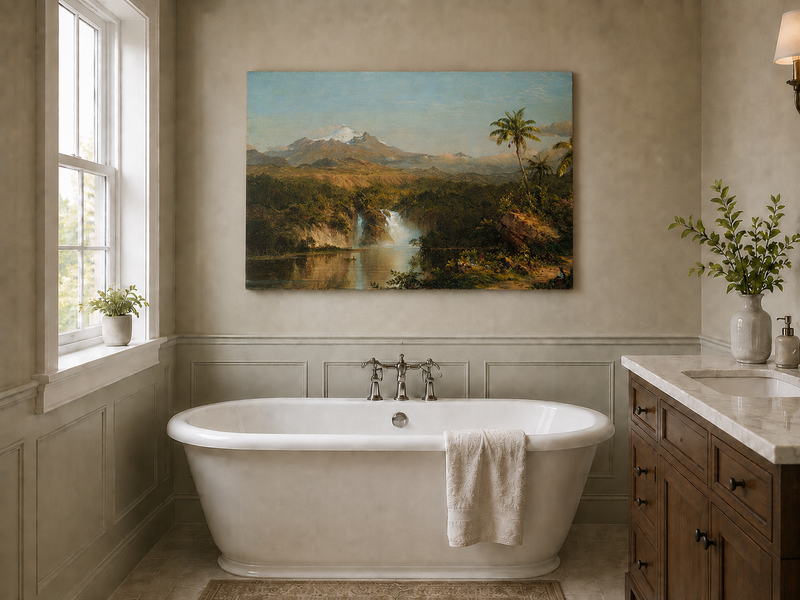 Landscape Oil Painting - Hand-Painted Tropical Waterfall View