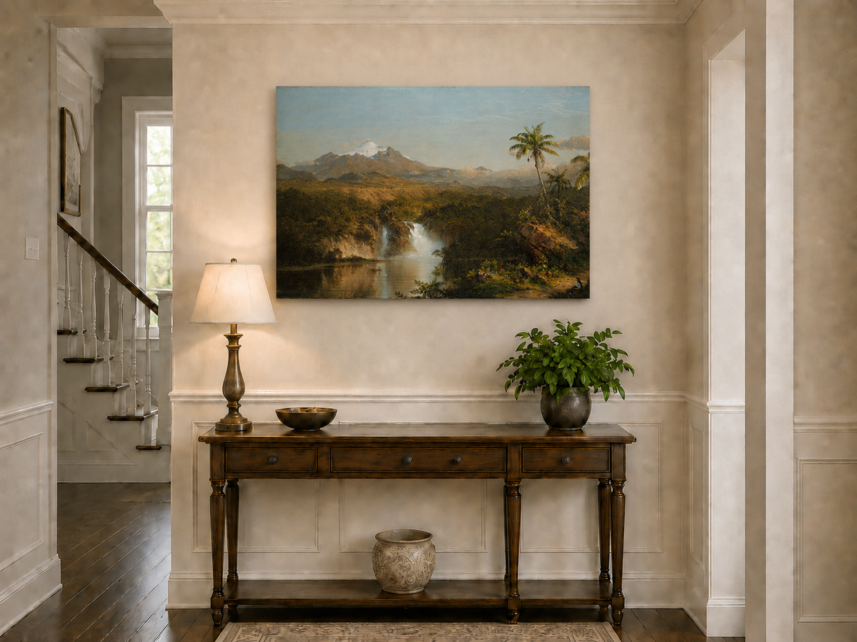 Landscape Oil Painting - Hand-Painted Tropical Waterfall View