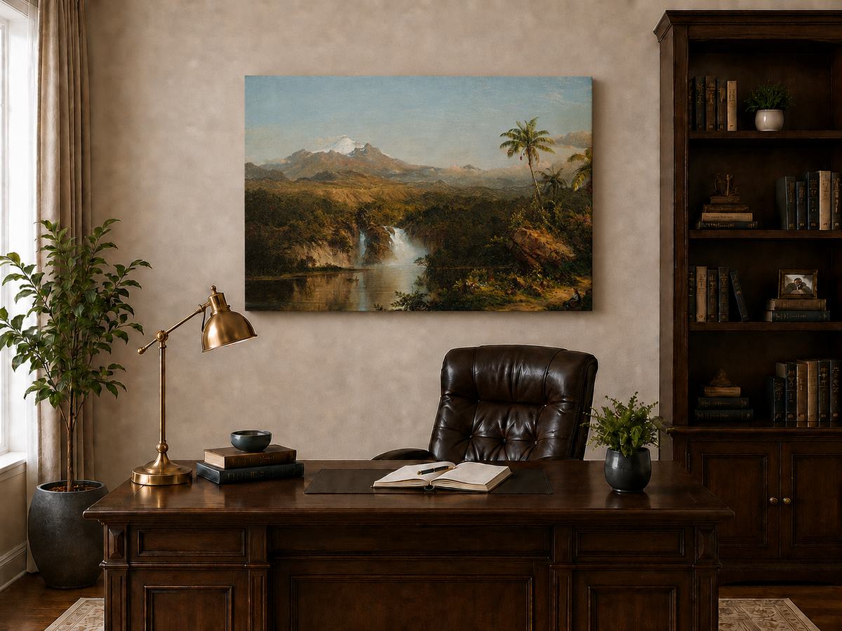 Landscape Oil Painting - Hand-Painted Tropical Waterfall View