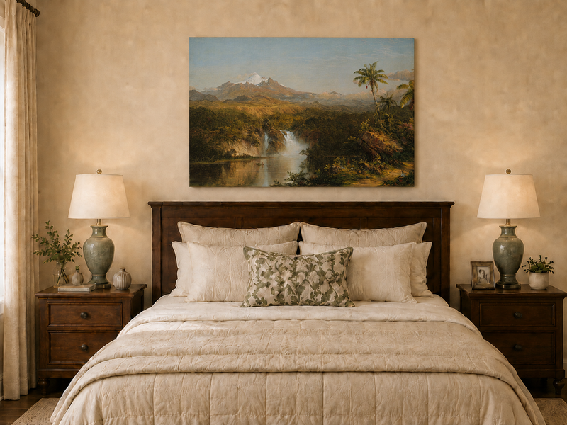 Landscape Oil Painting - Hand-Painted Tropical Waterfall View