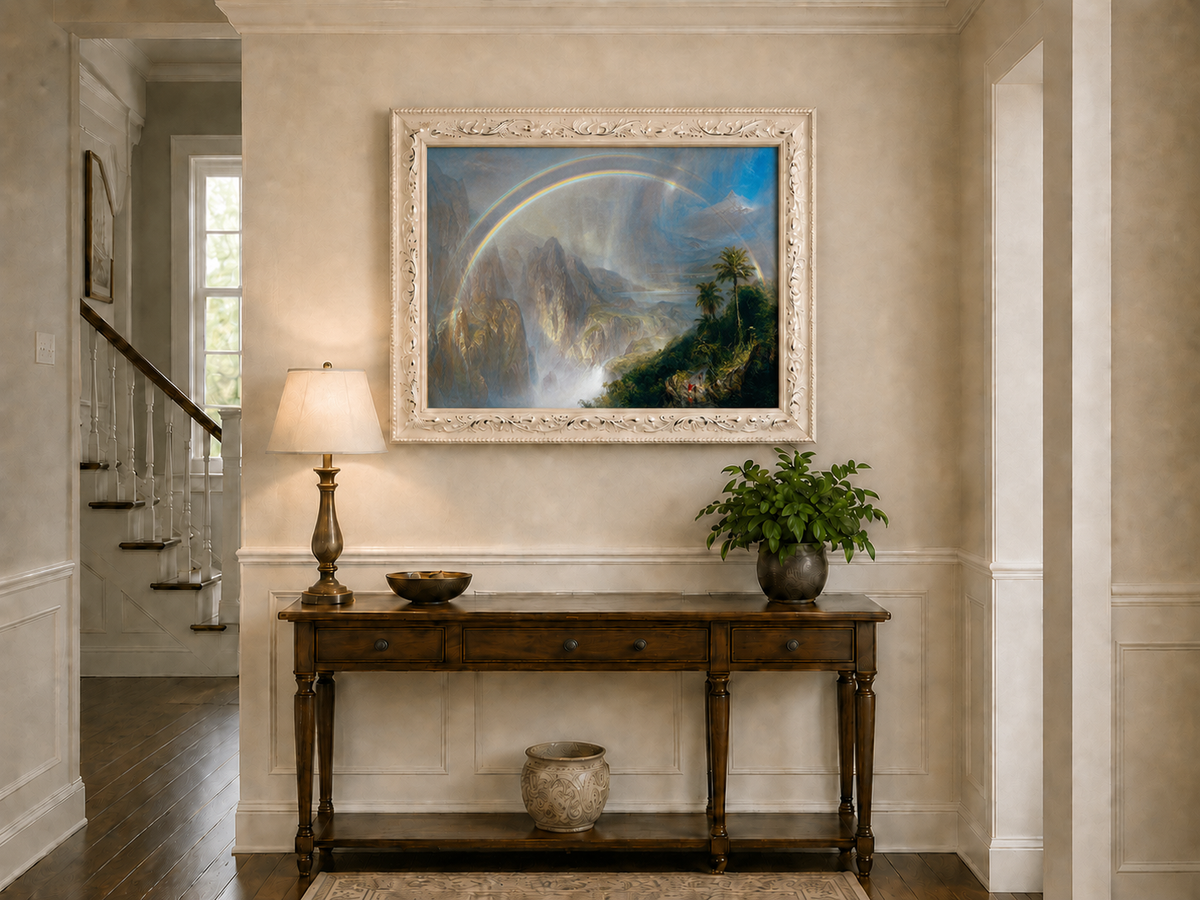 Landscape Oil Painting - Double Rainbow Tropical Valley & Misty