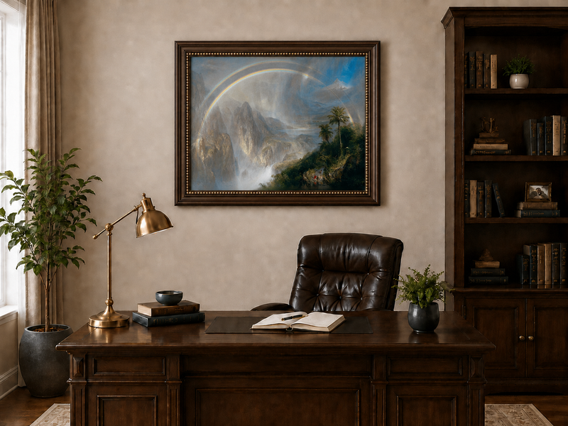 Landscape Oil Painting - Double Rainbow Tropical Valley & Misty