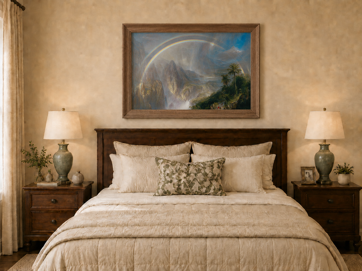 Landscape Oil Painting - Double Rainbow Tropical Valley & Misty