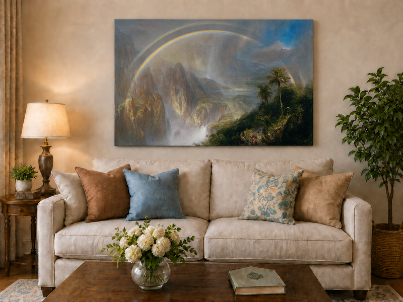 Landscape Oil Painting - Double Rainbow Tropical Valley & Misty